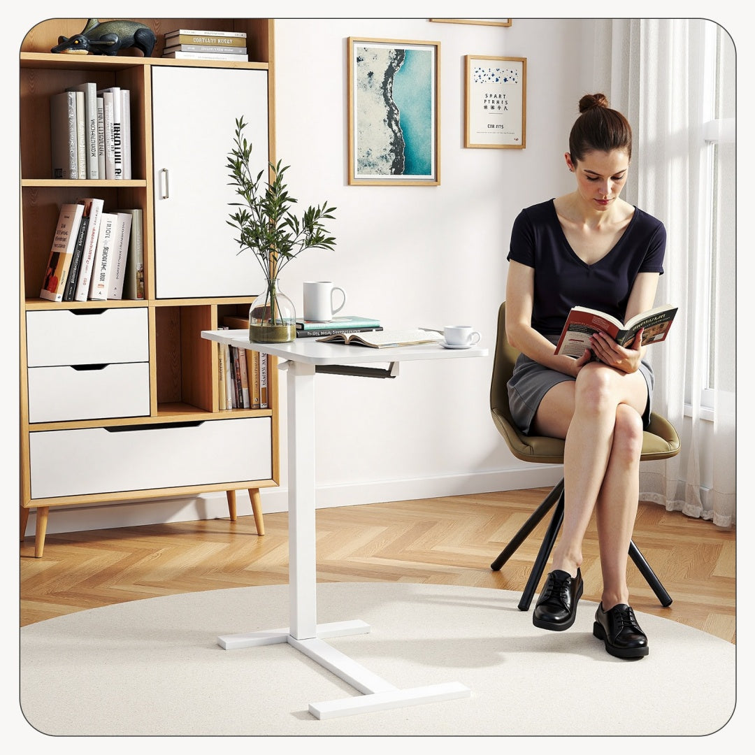 Adjustable Overbed Table With Wheels, Mobile Rolling Laptop Desk, Tilting Bedside Table For Laptop, Bed, Sofa, And Office Use, Black
