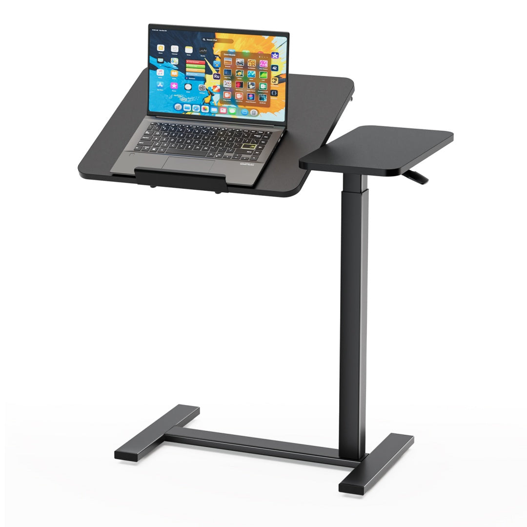 Adjustable Overbed Table With Wheels, Mobile Rolling Laptop Desk, Tilting Bedside Table For Laptop, Bed, Sofa, And Office Use, Black