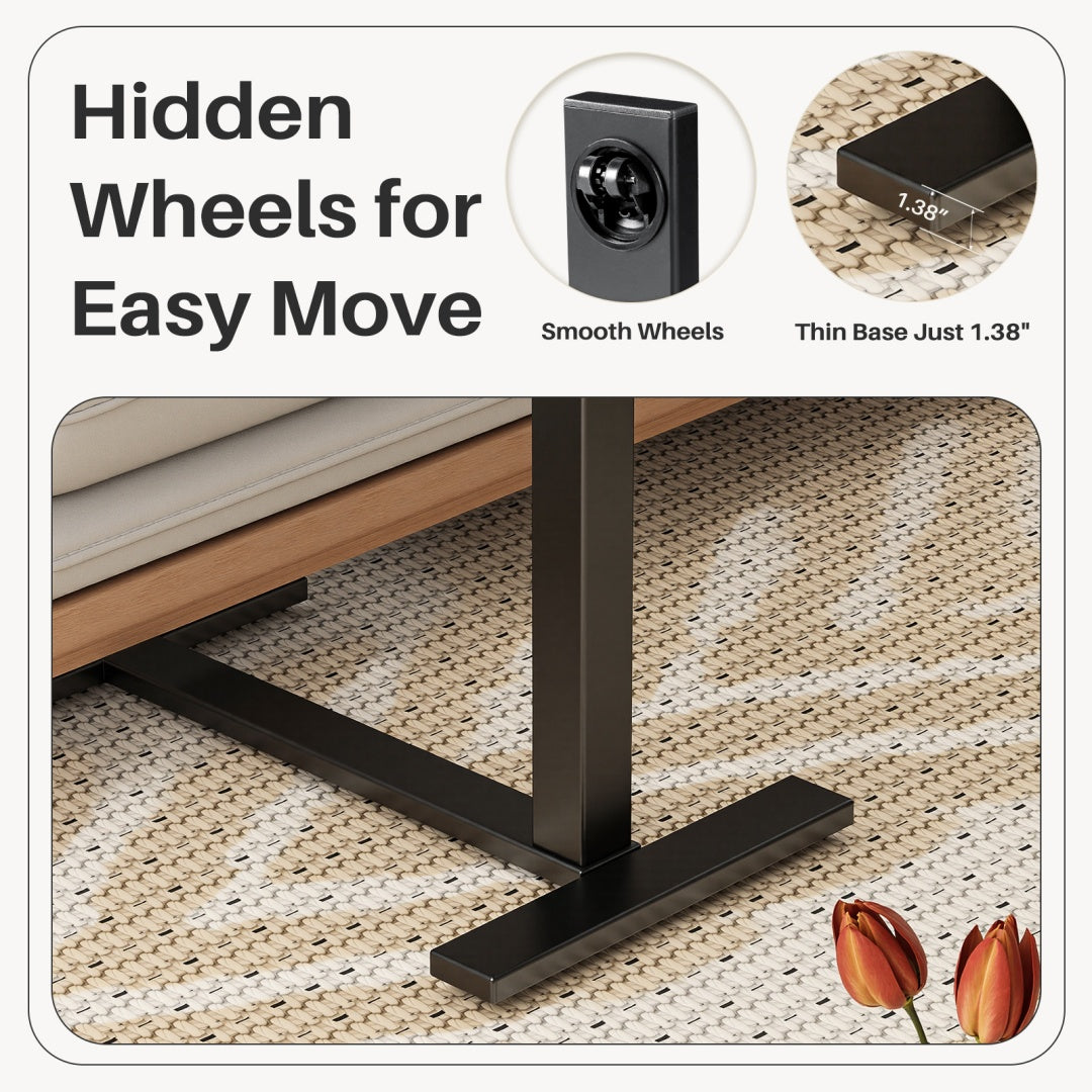 Adjustable Overbed Table With Wheels, Mobile Rolling Laptop Desk, Tilting Bedside Table For Laptop, Bed, Sofa, And Office Use, Black