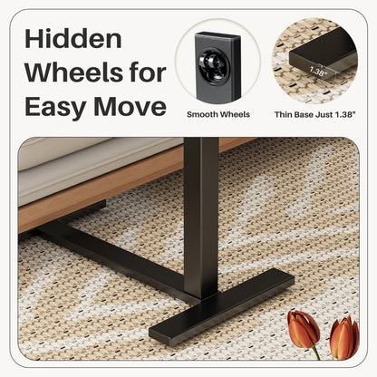Adjustable Overbed Table With Wheels, Mobile Rolling Laptop Desk, Tilting Bedside Table For Laptop, Bed, Sofa, And Office Use, Black