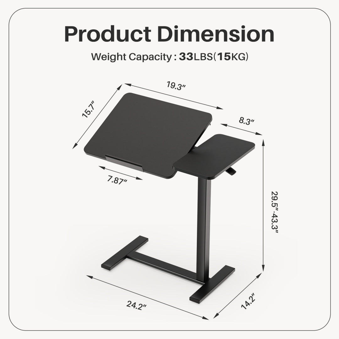 Adjustable Overbed Table With Wheels, Mobile Rolling Laptop Desk, Tilting Bedside Table For Laptop, Bed, Sofa, And Office Use, Black