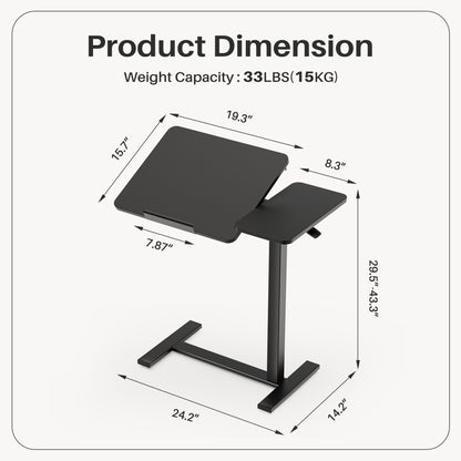 Adjustable Overbed Table With Wheels, Mobile Rolling Laptop Desk, Tilting Bedside Table For Laptop, Bed, Sofa, And Office Use, Black
