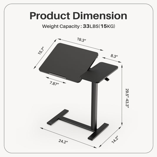 Adjustable Overbed Table With Wheels, Mobile Rolling Laptop Desk, Tilting Bedside Table For Laptop, Bed, Sofa, And Office Use, Black