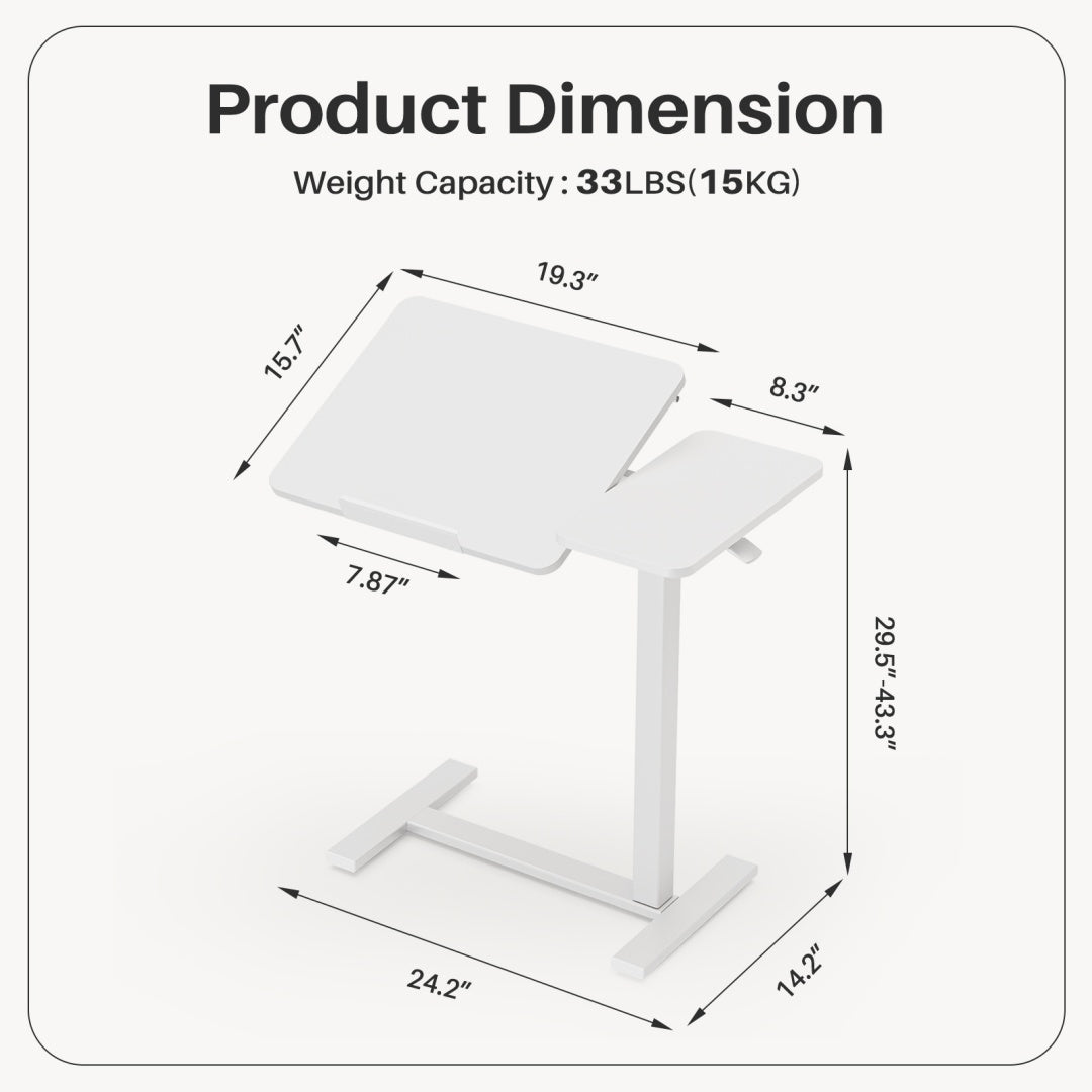 Adjustable Overbed Table With Wheels, Mobile Rolling Laptop Desk, Tilting Bedside Table For Laptop, Bed, Sofa, And Office Use, Black