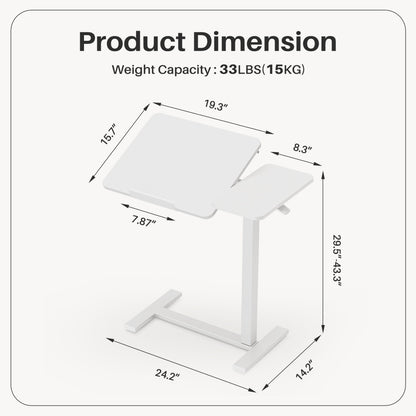 Adjustable Overbed Table With Wheels, Mobile Rolling Laptop Desk, Tilting Bedside Table For Laptop, Bed, Sofa, And Office Use, Black